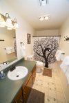 Guest full bathroom w shower/tub combination, sink and toilet